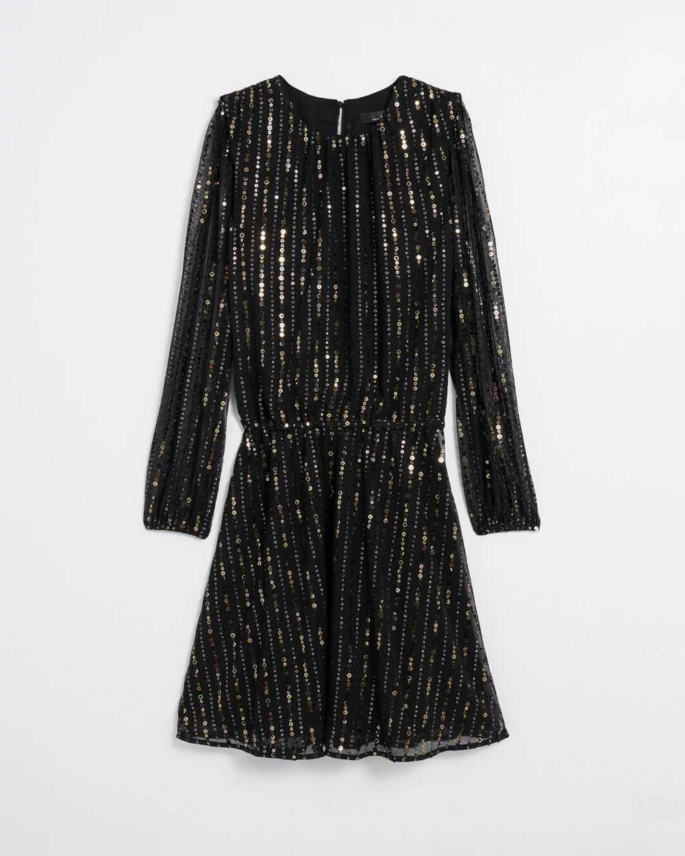 Long Sleeve Sequin Blouson Dress White House Black Market